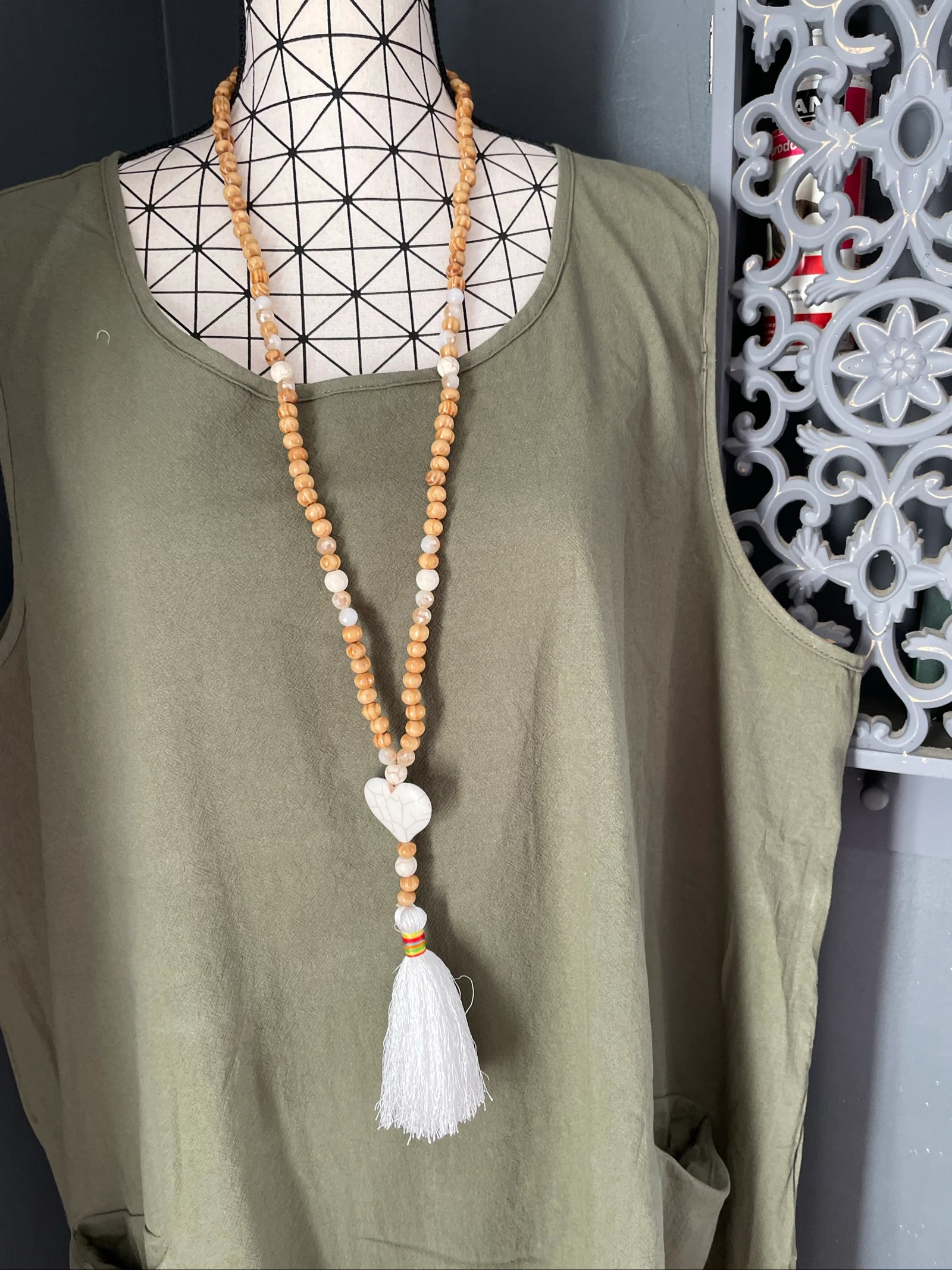 💖 kaki katoenen mouwloze jurk grote maat 54 ruime bohemien zakken 💖 – photo 5